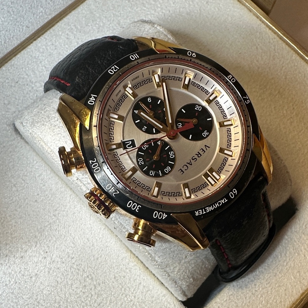 Versace Gold and Black Leather Chronograph Watch - Picture 8 of 17